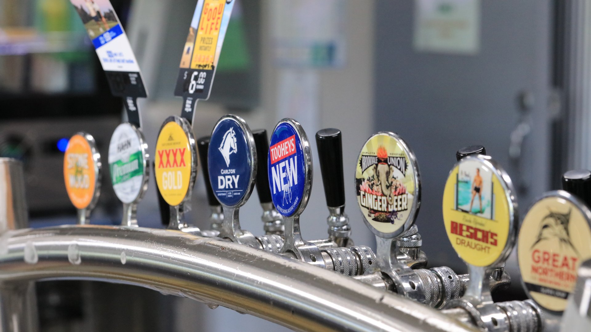 Beer taps at the Cowra Bowling Club bar